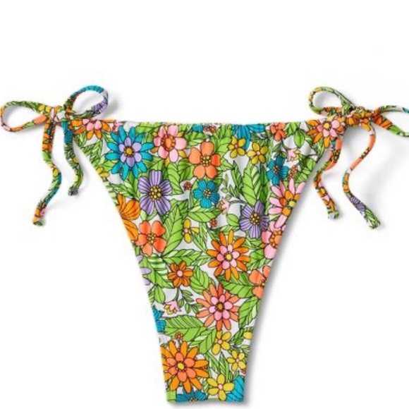 WILD FABLE WOMENS BIKINI BOTTOM SIDE TIE COLORFUL FLORAL ULTRA HIGH LEG NWT - Picture 2 of 5